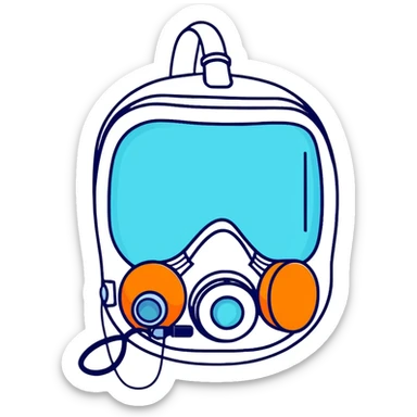 Bright blue oxygen consumption mask with measurement tubes and sensors, isolated VO2 max testing equipment sticker