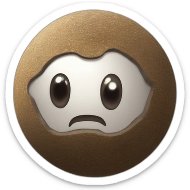 3d sphere with a cartoon wandering dirt Cod skin texture with whimsical eyes sticker