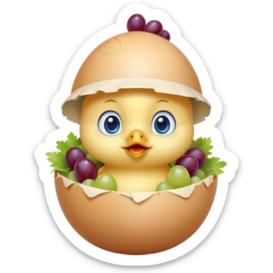 Ok, I want a super cute baby chick with big blue eyes in an egg with the top as a hat and inside of the egg is also chicken salad (the kind with grapes in it) sticker