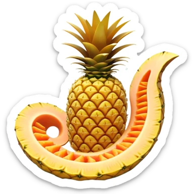 Golden pineapple slices, translucent papaya, and ginger roots floating around a spiraling ethereal stomach. Flowing streams of light moving through the digestive system, dissolving blockages and creating a sense of lightness and clarity. sticker