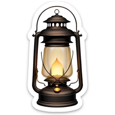 Cinematic Realistic Lantern, an old-fashioned glass lantern with a warm flickering glow, delicate details on the metal handle, softly illuminating the surrounding darkness, glowing with a comforting and nostalgic charm. sticker