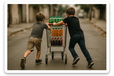 yoshroq aka-uka ichimlik ortilgan aravani olib qochishyapti orqa tarafdan rakurs yuzi ko'rinmasin sticker