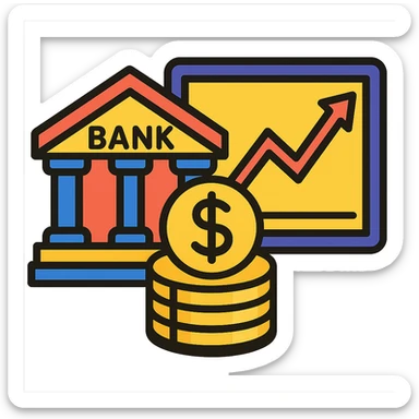 Add a cartoon bank building to the economy icon, keep the style consistent with lineal color icon with black outlines and transparent background. sticker