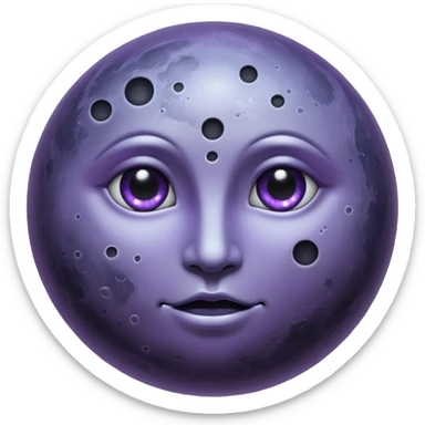 iOS emoji, dark moon, silver outline, mystical symbols, dark fantasy, smooth texture sticker