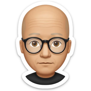 Almost bald 50 year old man of mixed descent, half Asian, half White wearing black thick-rimmed glasses. sticker