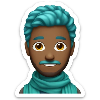 Brown guy with teal hair and short beard wearing a blue scarf sticker