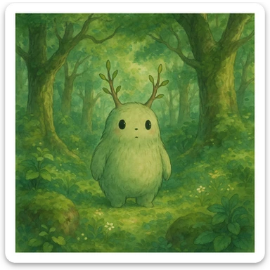 a whimsical forest spirit in Ghibli style sticker