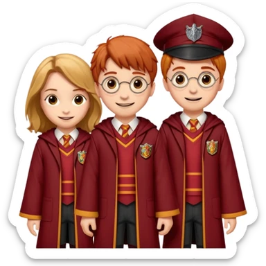 harry potter, ronald weasley and hermione granger in gryfinndor uniform sticker