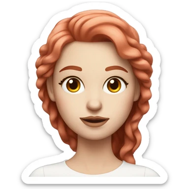 Woman with a white skin that has wavy Long hot red hair and brown eyes with an eyeliner and lashes coding on a pink macbook sticker