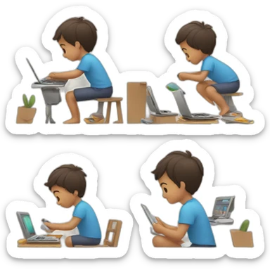 kid multitasking with 2 things at once sticker