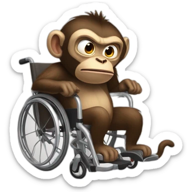 angry monkey with small ferocious rollins eyes rides really cute wheelchair sticker