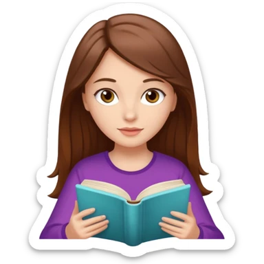 Pretty white girl with brown eyes and brown hair reading a romantic book sticker