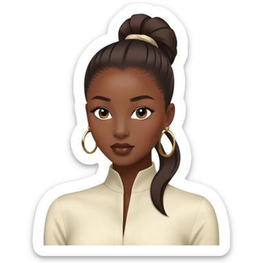 Stylish African fashion model with sleek high ponytail, elegant pose, fashionable outfit sticker