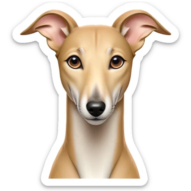 Cinematic Noble Fawn Greyhound Portrait Emoji, Poised and regal, with a slender, aerodynamic build and a smooth, elegant fawn Fur, deep-set soulful eyes, Simplified yet sharp and sophisticated features, highly detailed, glowing with a soft, dignified glow, high shine, intelligent and agile, stylized with an air of grace, focused and attentive, soft glowing outline, capturing the essence of a watchful and swift companion, so majestic it feels as though it could dash out of the screen with effortless authority! sticker