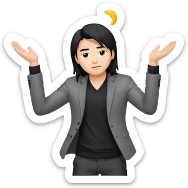 asian young man with long black hair falling on the forehead in grey blazer and black t-shirt  sticker
