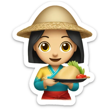 Traditional Vietnamese girl making food for mariachi boy sticker