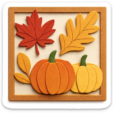 fall season scene in a square with layered leaves and pumpkins sticker