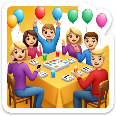 Party quiz with happy people no phone writing blocks sticker