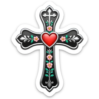 make a black chrome heart floral cross with white outline sticker