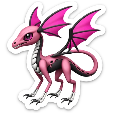 Magenta, black and white skeletal Meloetta-Flygon-Gorebyss-Salazzle-Pokémon-Fakémon-creature-fusion-hybrid sticker