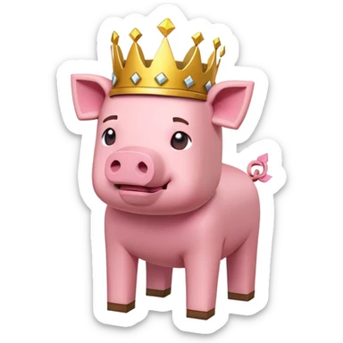 minecraft pig full body pink blocky animal with square head wearing a crown sticker