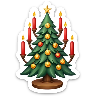 Christmas tree with candles all over the tree and a pentagram on top of the tree sticker