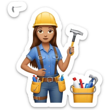beautiful girl with long brown hair constructing new bathroom area with new shower and amenities  sticker