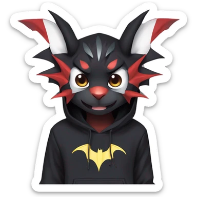 Dark Black Unique Anthro Cool Kawaii Horned Bat-Winged Nargacuga-Noivern-Zangoose-Litten-Feline-Pokémon with edgy stripes Punk Hoodie sticker