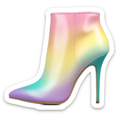 Hyper Realistic isolated side view of a pair of teal,pastel pink,pastel purple,and yellow ombre Michael Kors stiletto ankle bootie boots.  sticker