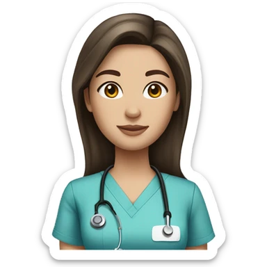 pretty brunette with fair skin nurse with long hair in scrubs sticker