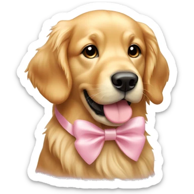 Golden Retriever with a light pink bow around its neck sticker