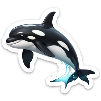 Cinematic Noble orca Portrait Emoji, Poised and majestic, with a sleek, streamlined black-and-white body, piercing intelligent eyes, and a powerful, commanding presence, Simplified yet sharp and sophisticated features, highly detailed, glowing with a soft oceanic radiance, high shine, intelligent and formidable, stylized with an air of deep-sea dominance, focused and alert, soft glowing outline, capturing the essence of an apex predator that appears ready to surge out of the waves with effortless authority! sticker