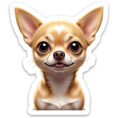 Cinematic Comical Fawn Short Haired Chihuahua Portrait Emoji, Head tilted dramatically with an exaggeratedly shocked or offended expression, short fawn fur with a sleek texture, wide, expressive dark eyes filled with exaggerated disbelief, Simplified yet hilariously expressive features, highly detailed, glowing with a slightly sassy glow, high shine, dramatic yet playful, stylized with an air of attitude, bright and endearing, soft glowing outline, capturing the essence of a sassy and over-the-top pup, so meme-worthy it feels like it could side-eye its way into internet fame instantly! sticker