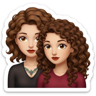 pact wink — long wavy brown hair tattooed woman and short tight curly brown hair woman — secret look sticker