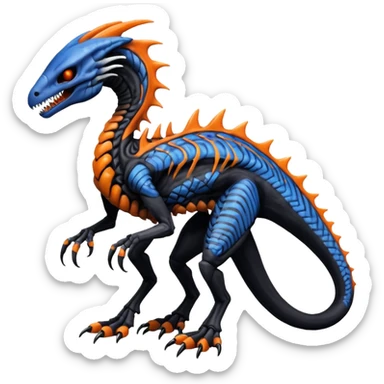 Duskull-Sergal-Salandit-Xenomorph-hybrid-fantasy-creature (full body) with colored scale pattern markings sticker