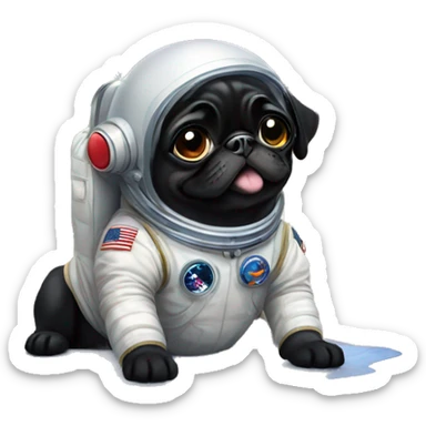 young happy black Pug astronaut sitting on floor sticker