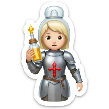 Jeanne d’arc en armure médiévale en colère et enfermée dans un biberon  sticker