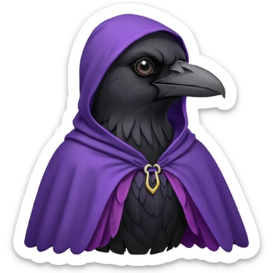black realistic raven wearing a purple hooded cloak sticker