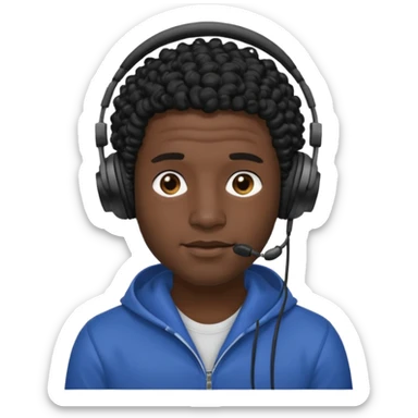 black curly hair man wearing headphones no microphone sticker