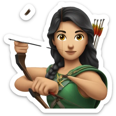 a male archer aiming with a bow in her hand but no arrow, dark hair, bright skin, sticker