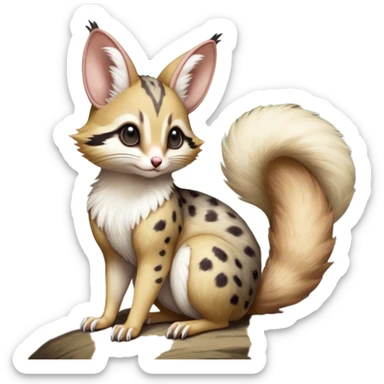 soft natural realistic romantic vintage antique divine beautiful elegant pretty precious cute young youthful  Fakémon-Pokémon-alien-opossum-squirrel-feline-serval-caracal-chinchilla-Minccino-Cinccino-Meowstic-rodent-hybrid-creature with a big fluffy bushy tail (full body) sticker