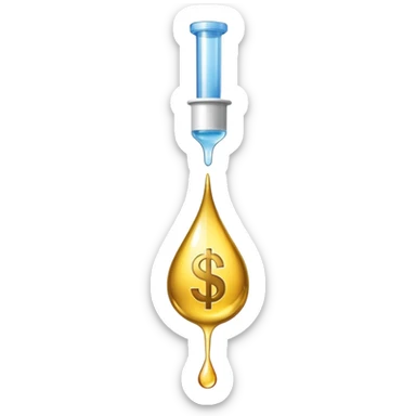 pipette dripping a golden drop, drop contains a dollar sign sticker