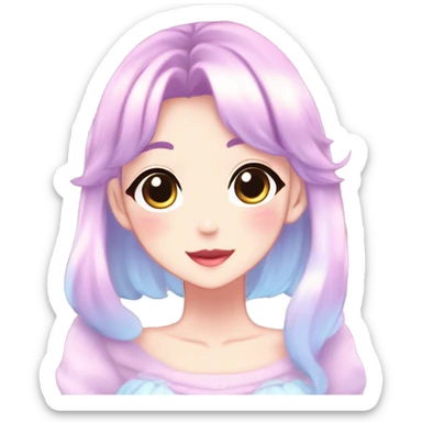 Gorgeous anime style lady blushing face dreamy idol model colorful shiny sparkle kawaii pastelcore cottagecore pearly petite simplistic aesthetic trending style sticker