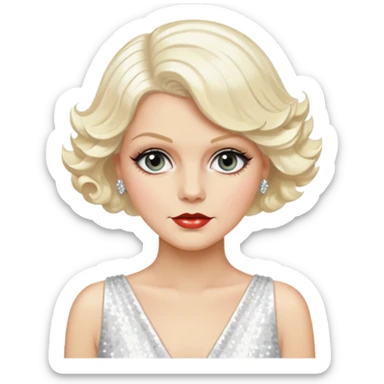 Jean Harlow with platinum blonde hair, white sequin outfit sticker