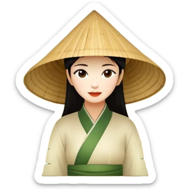 ​Cinematic Realistic Traditional Vietnamese Nón Lá, depicted as a delicately crafted conical hat made of bamboo and palm leaves with subtle texture and natural wear, set against a serene rural backdrop bathed in warm, soft sunlight, evoking authentic cultural heritage, sticker