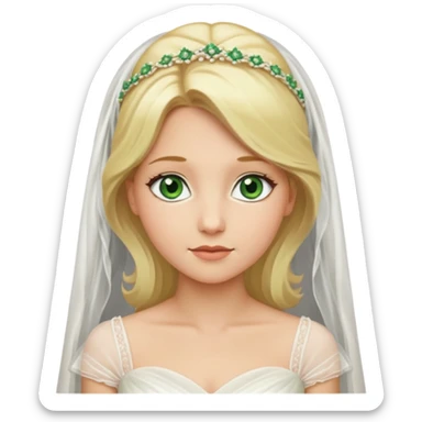 blonde haired green eyed bride in ivory gown  with veil no flowers sticker