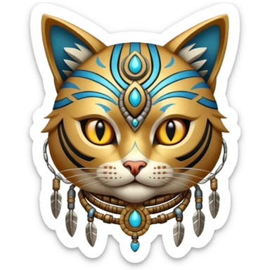 cat, wear tribal shaman cloth, cyberborg sticker