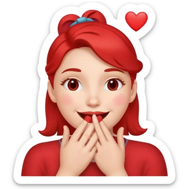 Un smile avec des cœurs autour une main devant la bouche et les joues rouges sticker