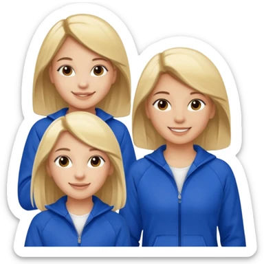 two girls smiling one has blond hair and one is has dark brown hair they are wearing royal blue track suits sticker