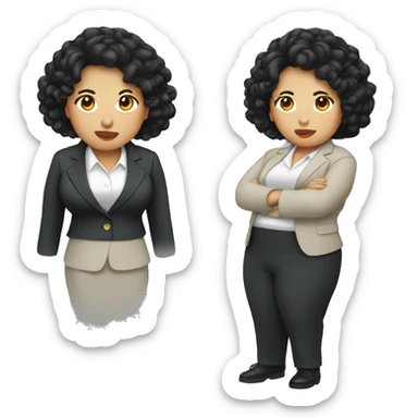 Southeast Asian woman, overweight, wearing a suit, black curly hair sticker